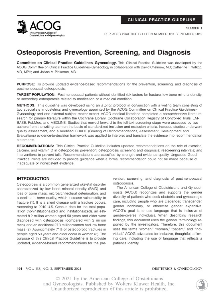 Osteoporosis Guidelines for Postmenopausal Women | PDF | Osteoporosis ...