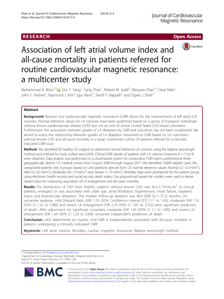 Association of Left Atrial Volume Index and All-Cause Mortality | PDF ...