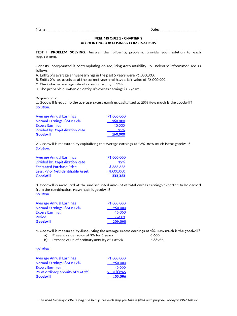 Goodwill Calculation in Business Acquisitions | PDF | Goodwill ...