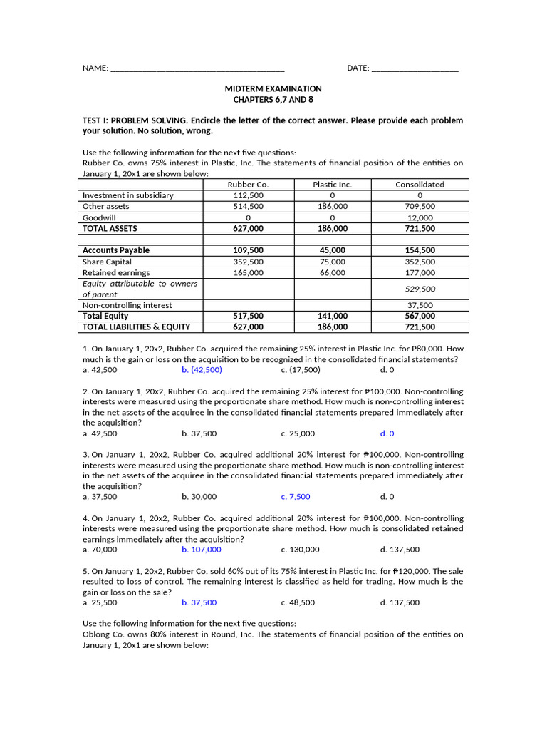 Key MIdterm Exam Accounting 110 | PDF | Equity (Finance) | Goodwill ...