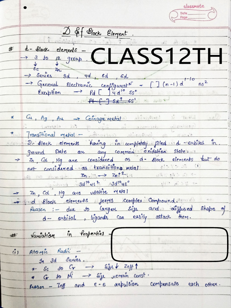 D and F Block Class 12th Notes (2) | PDF