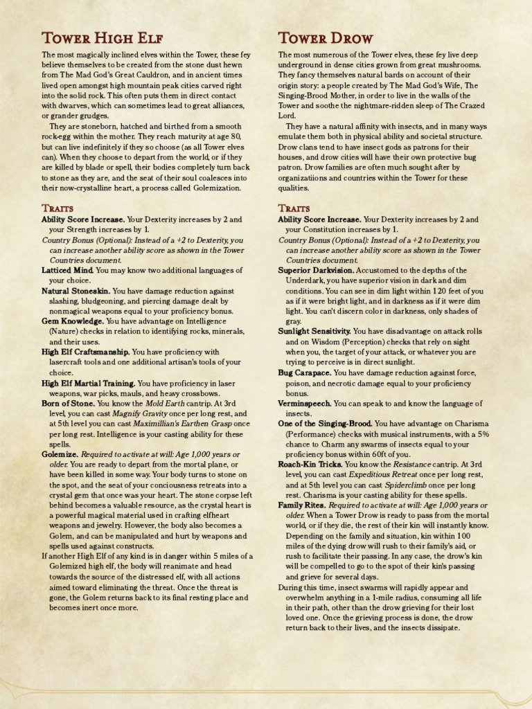Tower Elves: High, Drow, Wood Types | PDF