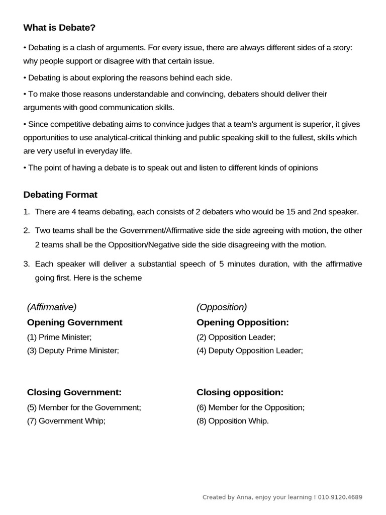 Understanding Debate Structure and Skills | PDF