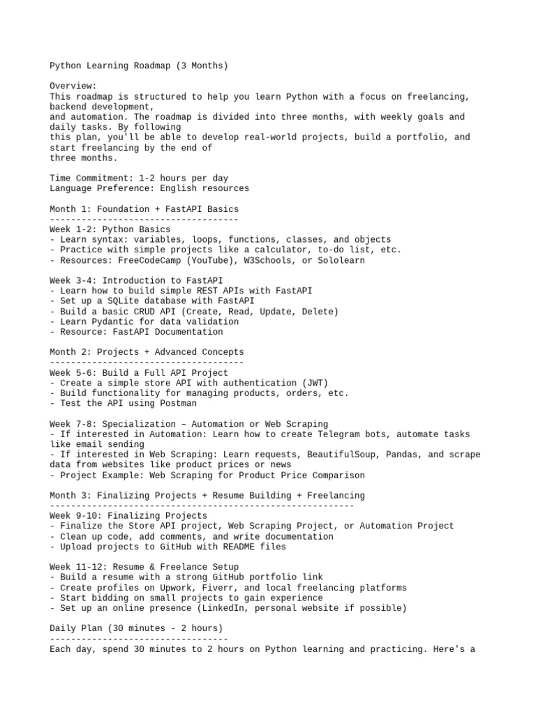 3-Month Python Learning Roadmap | PDF | Python (Programming Language ...