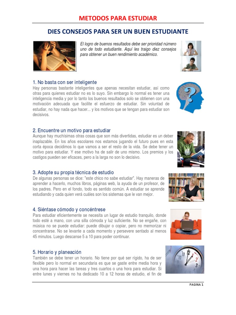 Diez consejos prácticos para mejorar el rendimiento académico | PDF ...