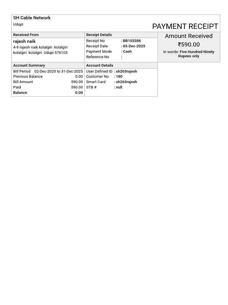 Payment Receipt: Amount Received 590.00 | PDF