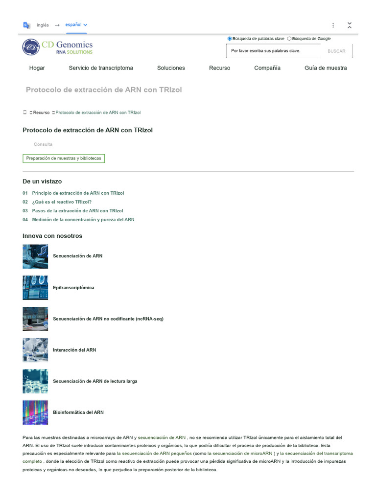 Protocolo de extracción de ARN con TRIzol | PDF | Proteínas | Rna