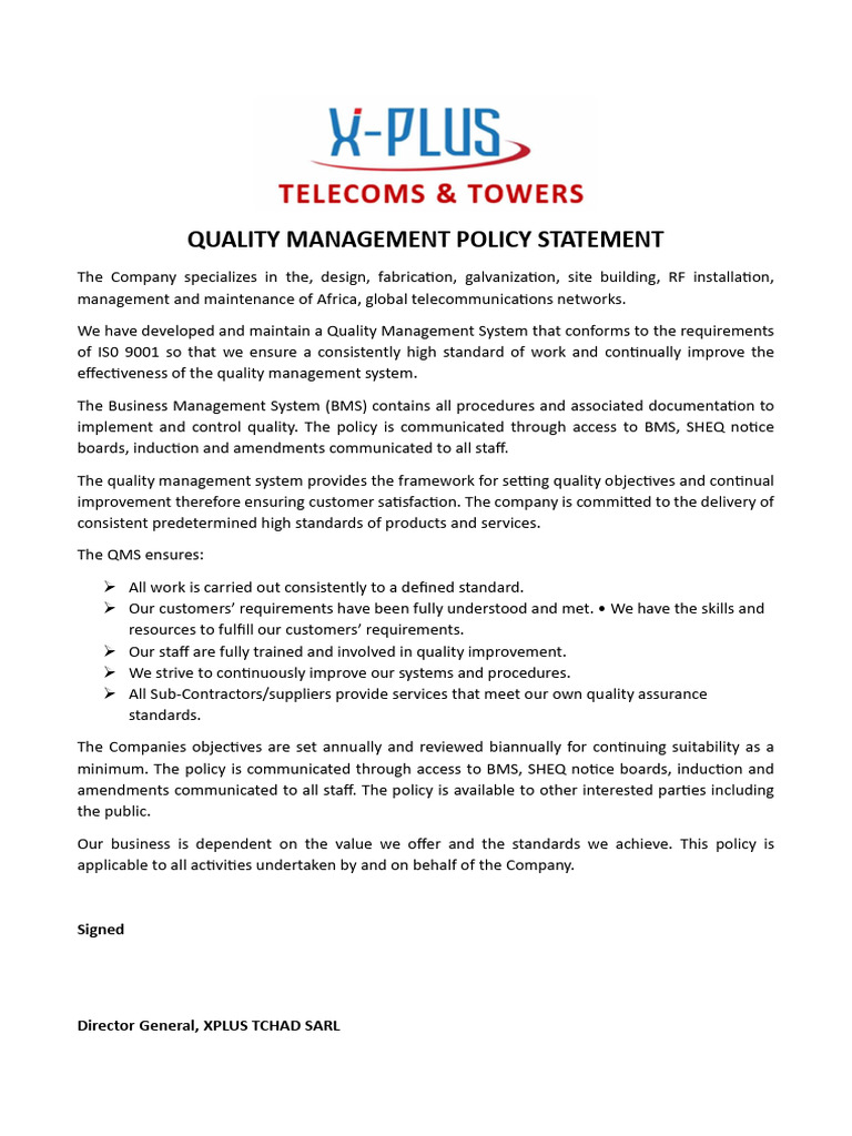 Quality Management Policy Overview | PDF
