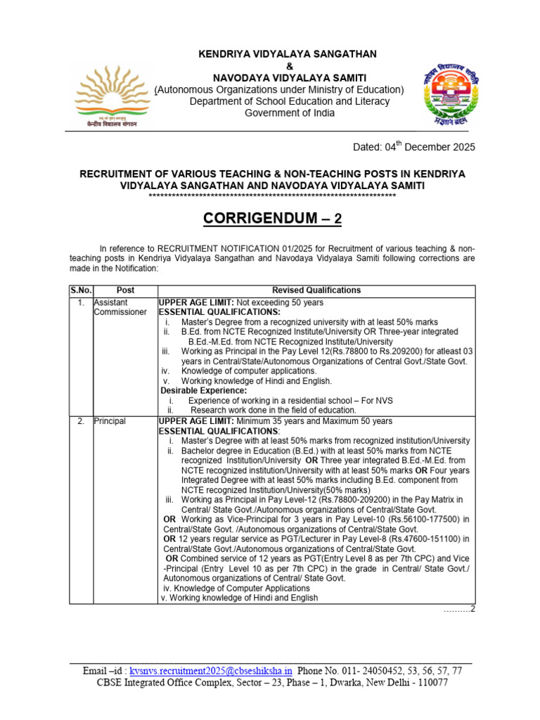Corrigendum Notice II Revised Qualification | PDF | Academic Degree ...