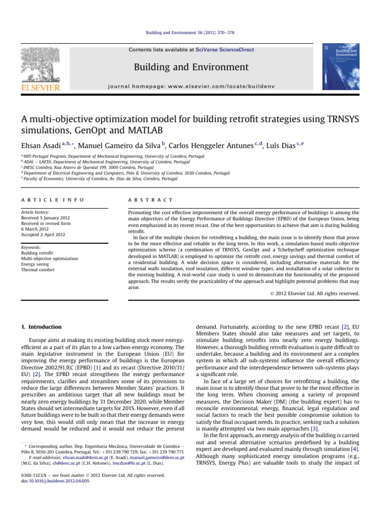 Asadi 建筑优化 - 2012 - A Multi-objective Optimization Model for Building ...