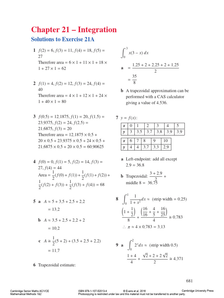 Integration Solutions for Exercises 21A-C | PDF