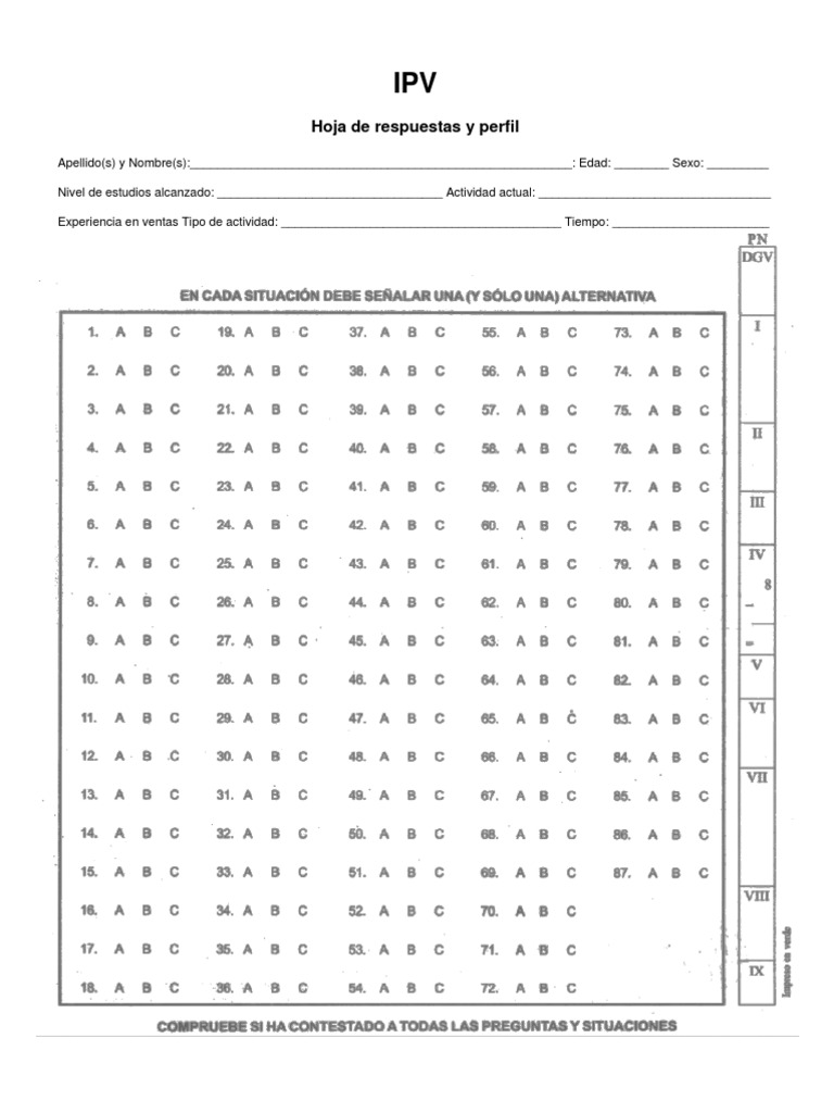 IPV Plantilla y Hoja de Respuestas