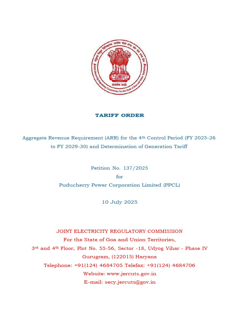 Puducherry Power Tariff Order FY 2025-30 | PDF