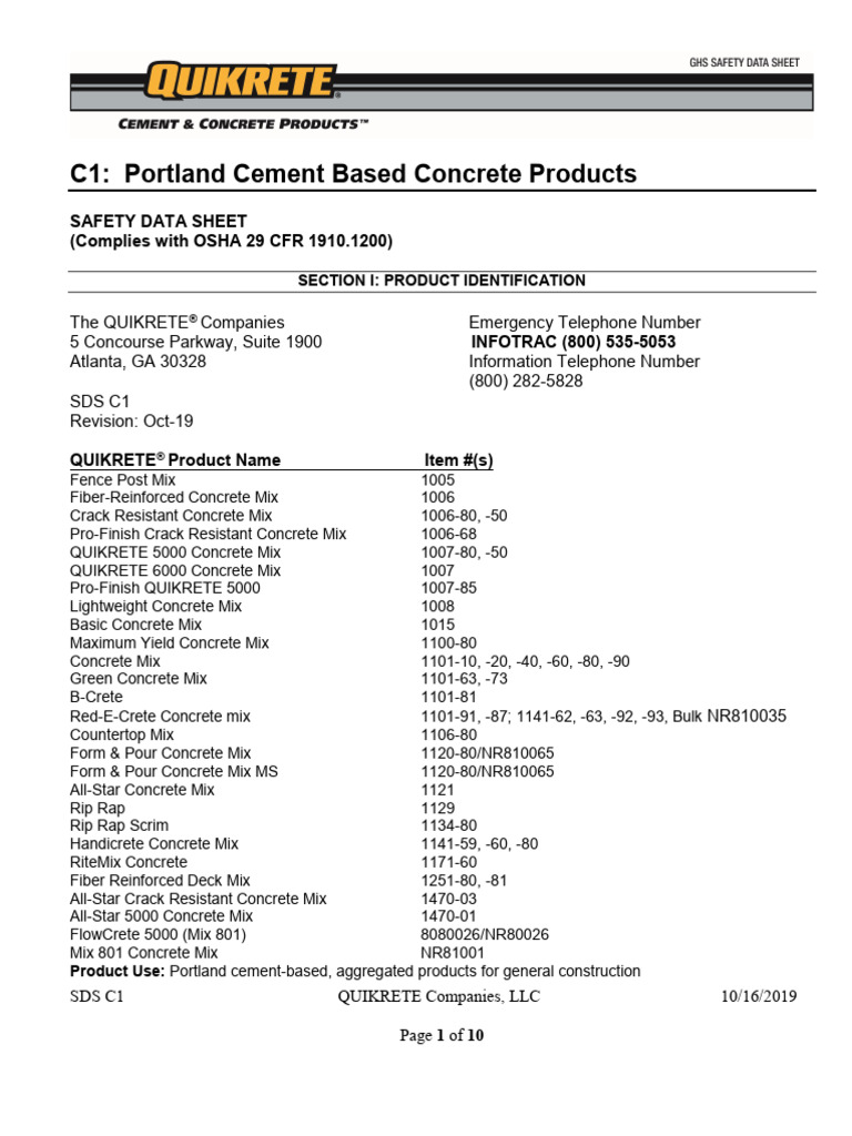 5000psi concrete - SDS | PDF | Concrete | Personal Protective Equipment