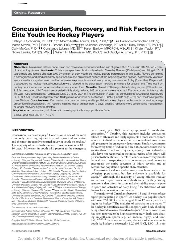 Concussion Burden, Recovery, and Risk Factors In.11 | PDF | Concussion ...