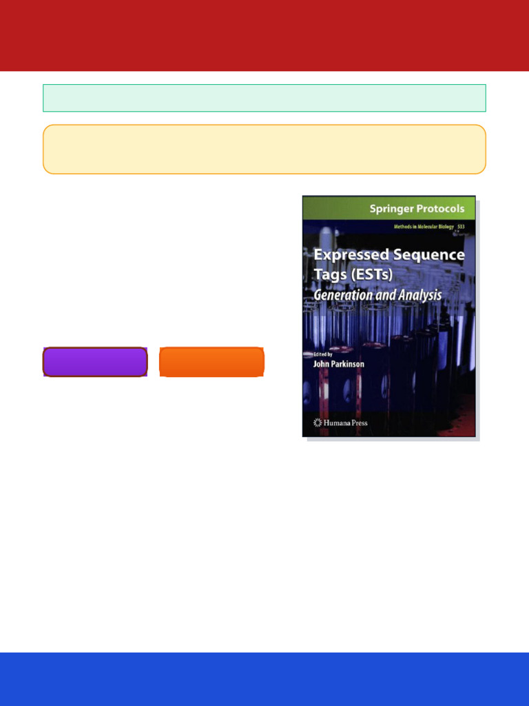 Expressed Sequence Tags ESTs Generation and Analysis 1st Edition John ...