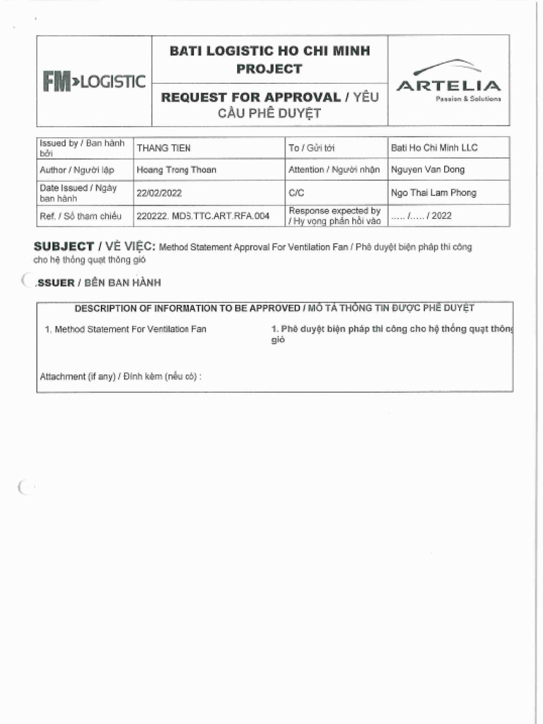 MDS - ttc.ART - Rfa.004 Method Statement For Ventilation Fan | PDF