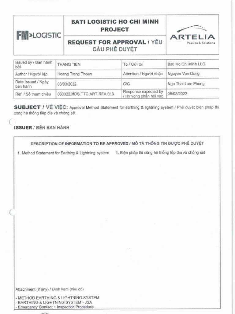 MDS - ttc.ART - Rfa.013 - Method Statement For Earthing & Lightning ...