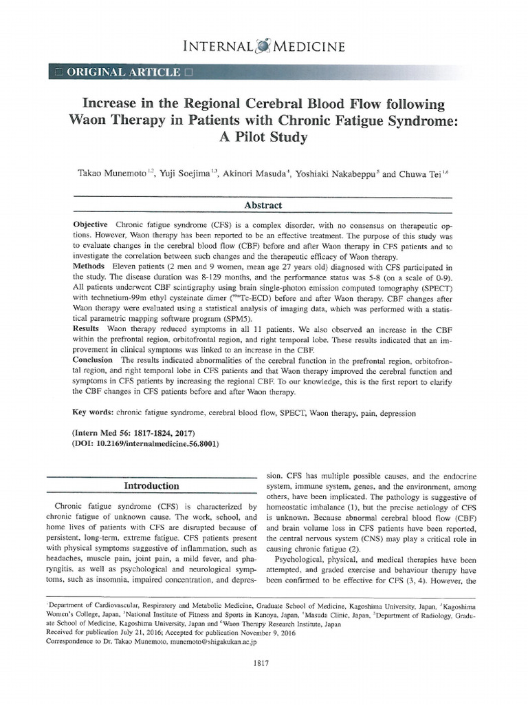 Waon Therapy Boosts Cerebral Blood Flow in CFS | PDF | Diseases And ...