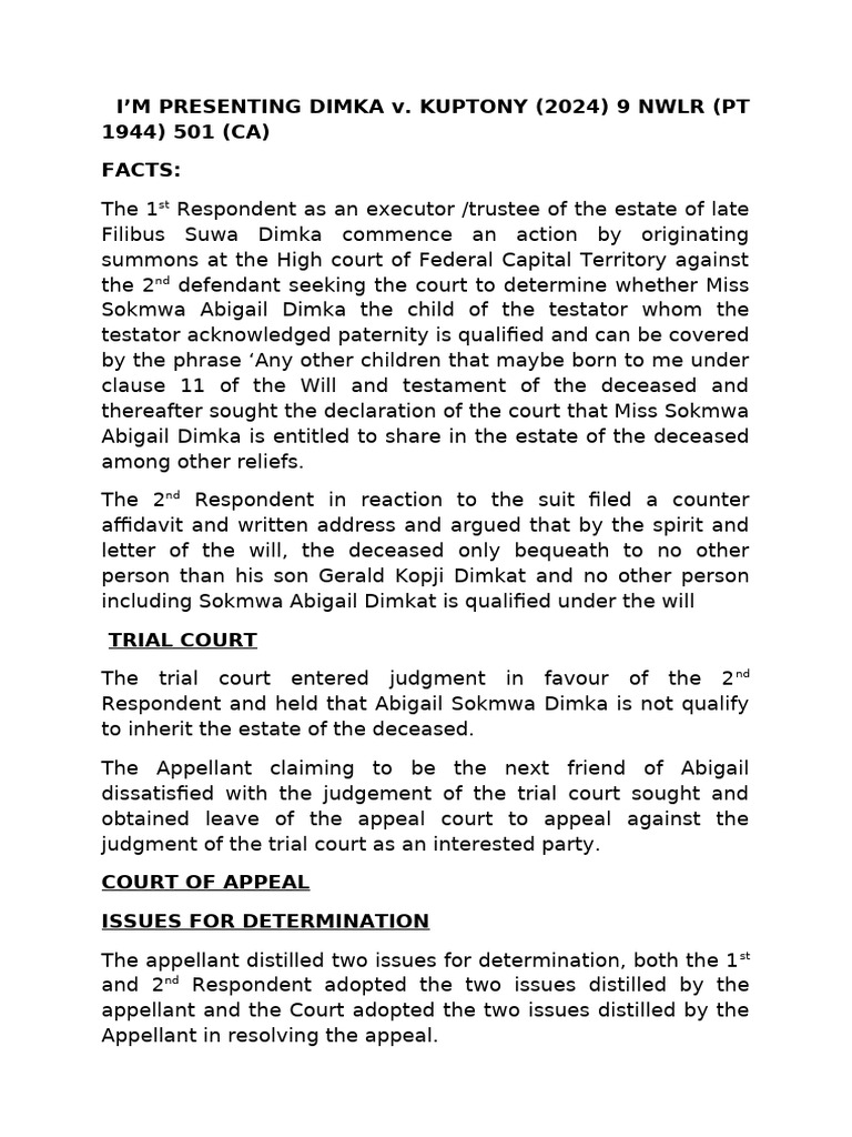 Dimka v. Kuptony: Inheritance Dispute Resolution | PDF | Judgment (Law ...