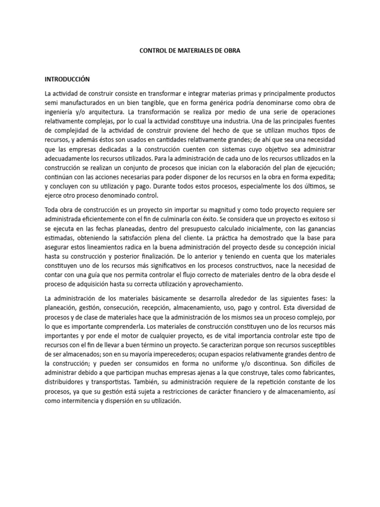 Control Eficiente de Materiales de Construcción | PDF | Calidad ...