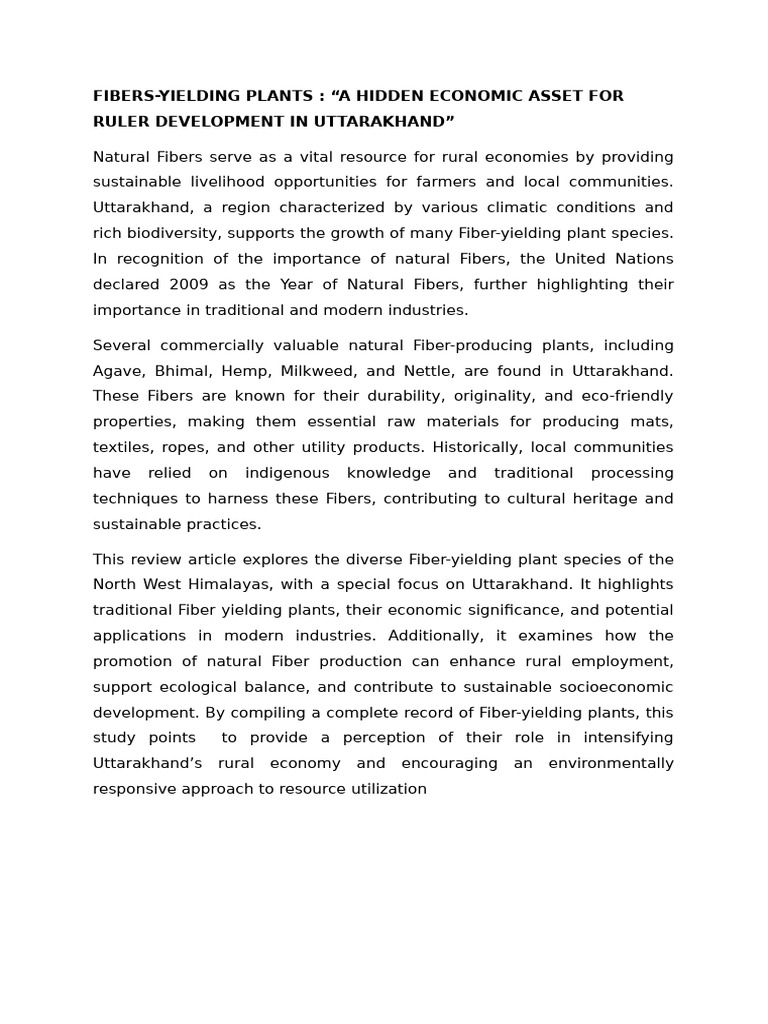 Economic Impact of Fiber Plants in Uttarakhand | PDF