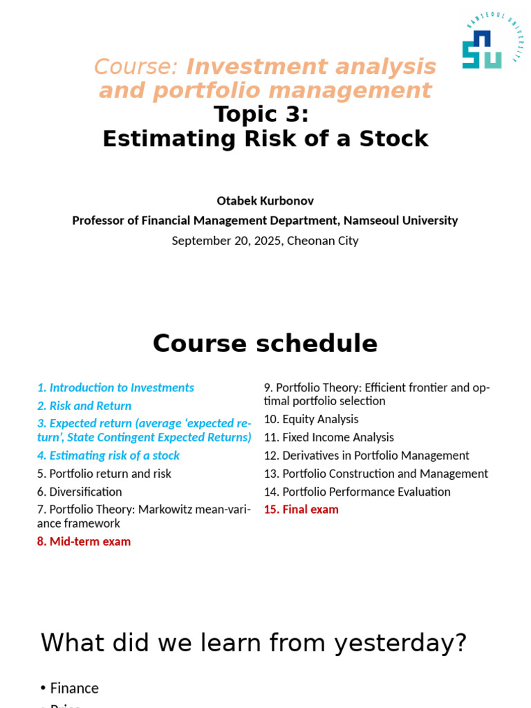 Estimating Stock Risk in Investments | PDF | Financial Risk | Standard ...