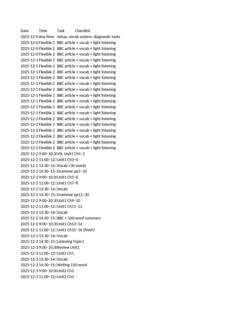 Comprehensive Language Learning Schedule | PDF