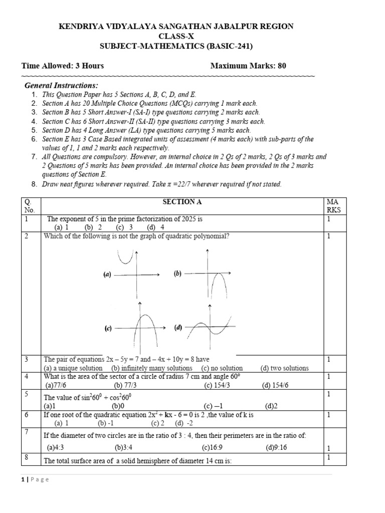 Class 10 Mathematics Exam Paper | PDF | Circle | Area