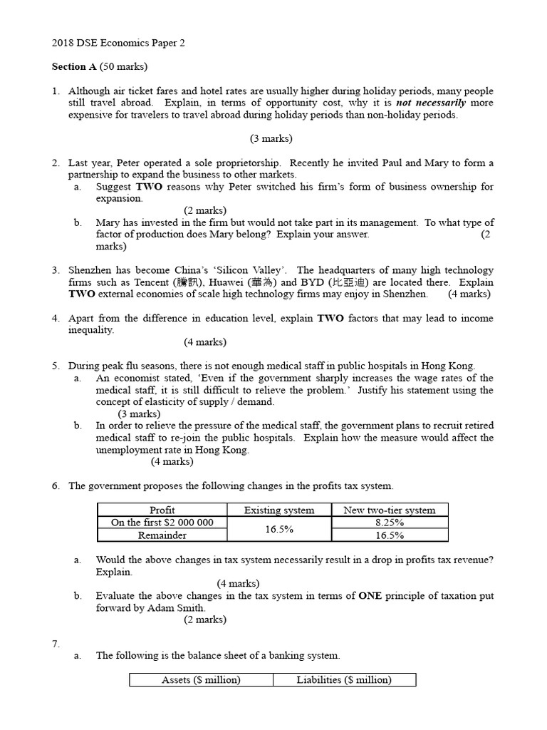 2018 DSE Economics Paper 2 Analysis | PDF | Taxes | Renminbi