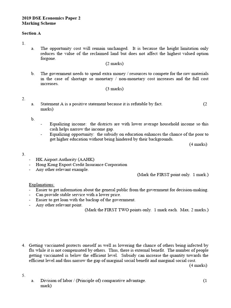 2019 DSE Economics Paper 2 Marking Guide | PDF | Taxes | Demand