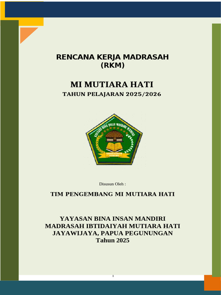 Rencana Kerja Madrasah MI Mutiara Hati 2025 | PDF