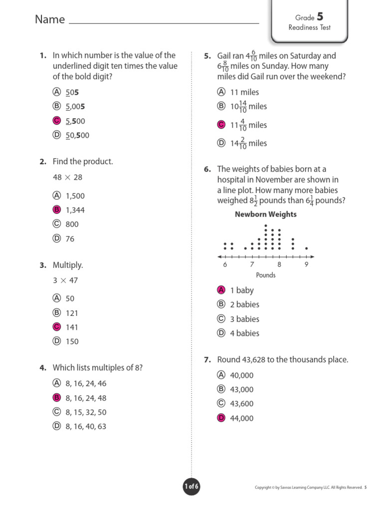 Grade 5 Readiness Test Answer Key | PDF | Euclidean Plane Geometry ...