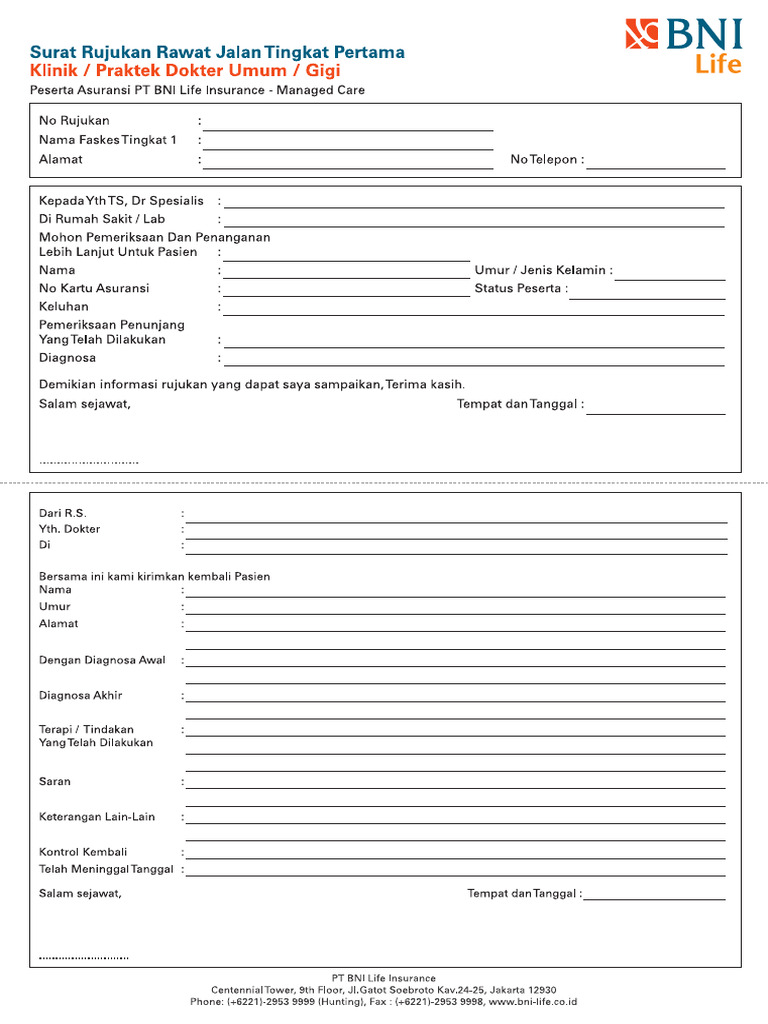 Form Rujukan BNI Life | PDF