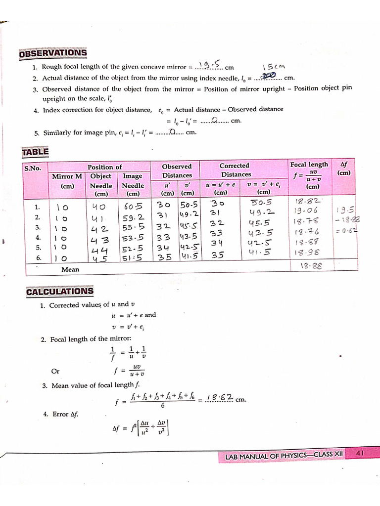 Exp No 5 (Focal Length of Concave Mirror) | PDF