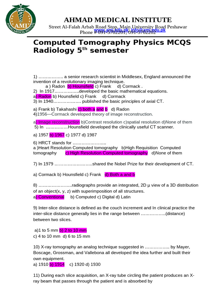 CT Physics MCQs for Radiology Students | PDF | Ct Scan | X Ray