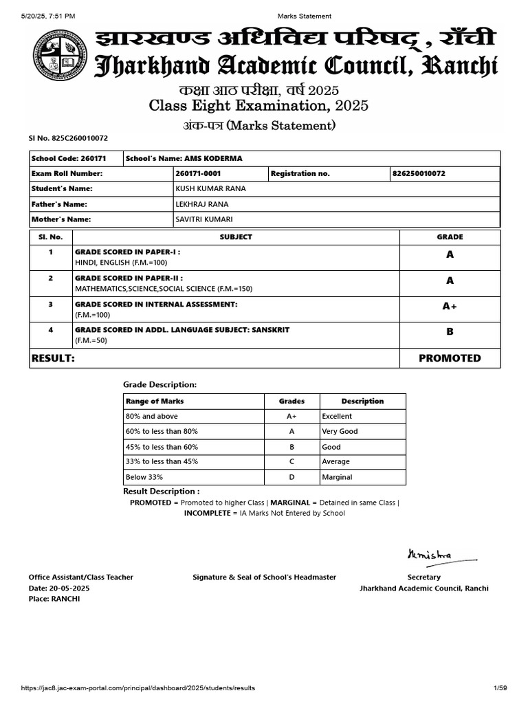 AMS Koderma Student Exam Results 2025 | PDF | Language Families | Languages