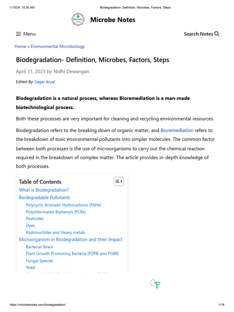 Biodegradation: Microbes, Factors, Steps | PDF | Biodegradation ...