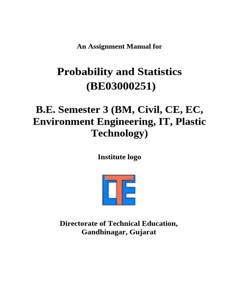 Probability and Statistics - BE03000251 - Assignment - SBC & DJP Manual ...