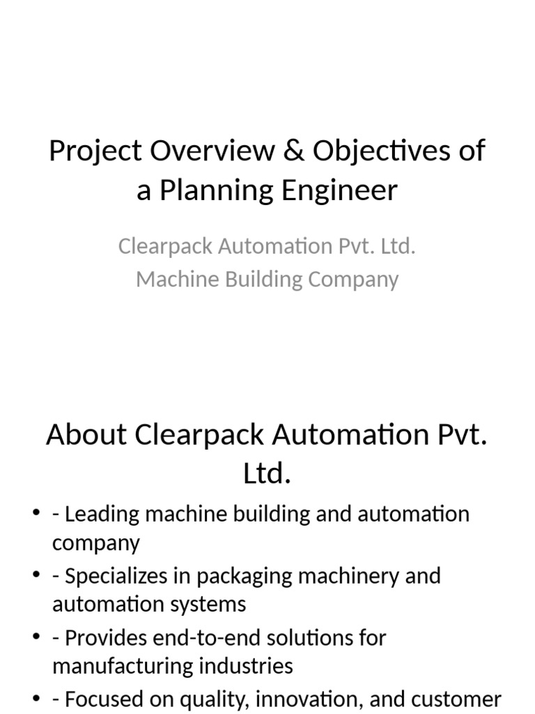 Clearpack Project Overview Planning Engineer | PDF