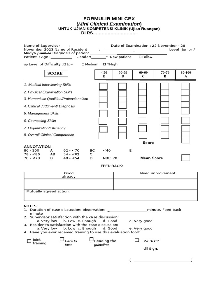 Mini-CEX Evaluation Form for Clinical Exams | PDF | Chess Theory | Chess