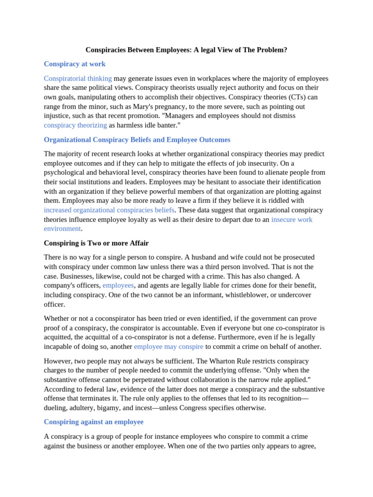 Workplace Conspiracies: Legal Insights | PDF | Conspiracy Theory ...
