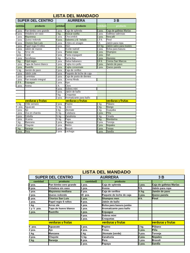 Lista Mandado | PDF | Fruta | Alimentos