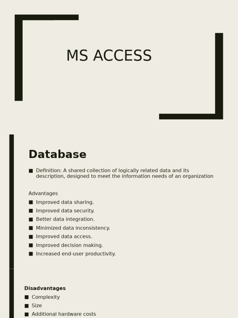MS Access Database Overview and Features | PDF | Microsoft Access ...