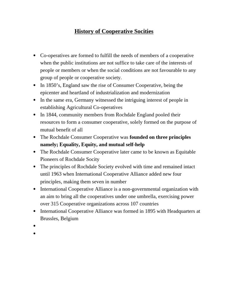 History of Cooperative Socities | PDF