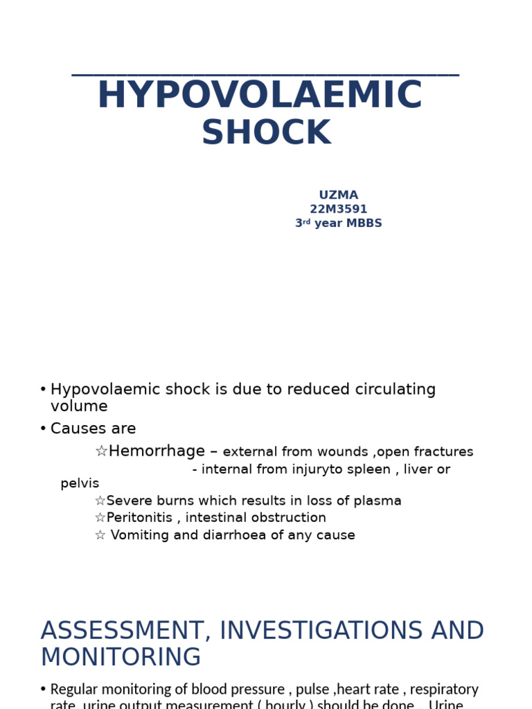 Hypovolemic shock | PDF | Shock (Circulatory) | Intravenous Therapy