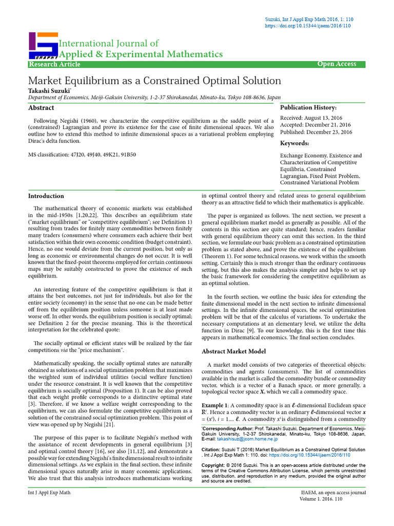Competitive Equilibrium in Economics | PDF | General Equilibrium Theory ...