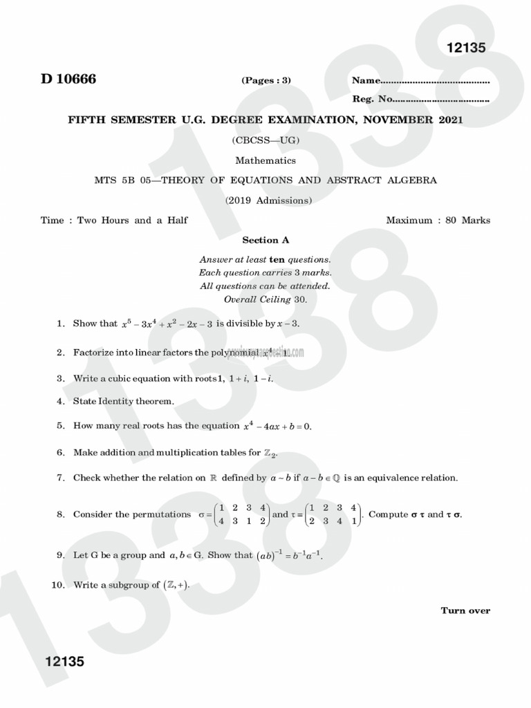 Abstract Algebra Mts 5b 05 2021 November | PDF