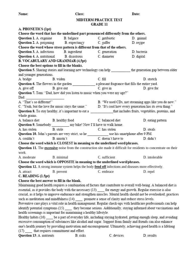 Grade 11 Midterm Practice Test Guide | PDF | Cardiovascular Diseases ...