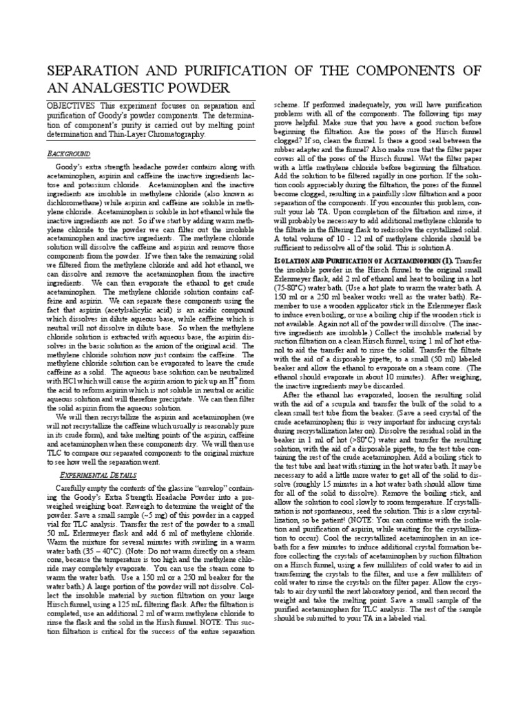 Experiment 5 Handout PDF Filtration Thin Layer Chromatography